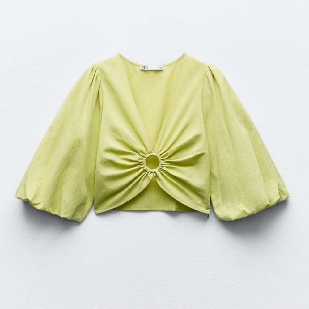 Zara Women's Green Puff Sleeve Top